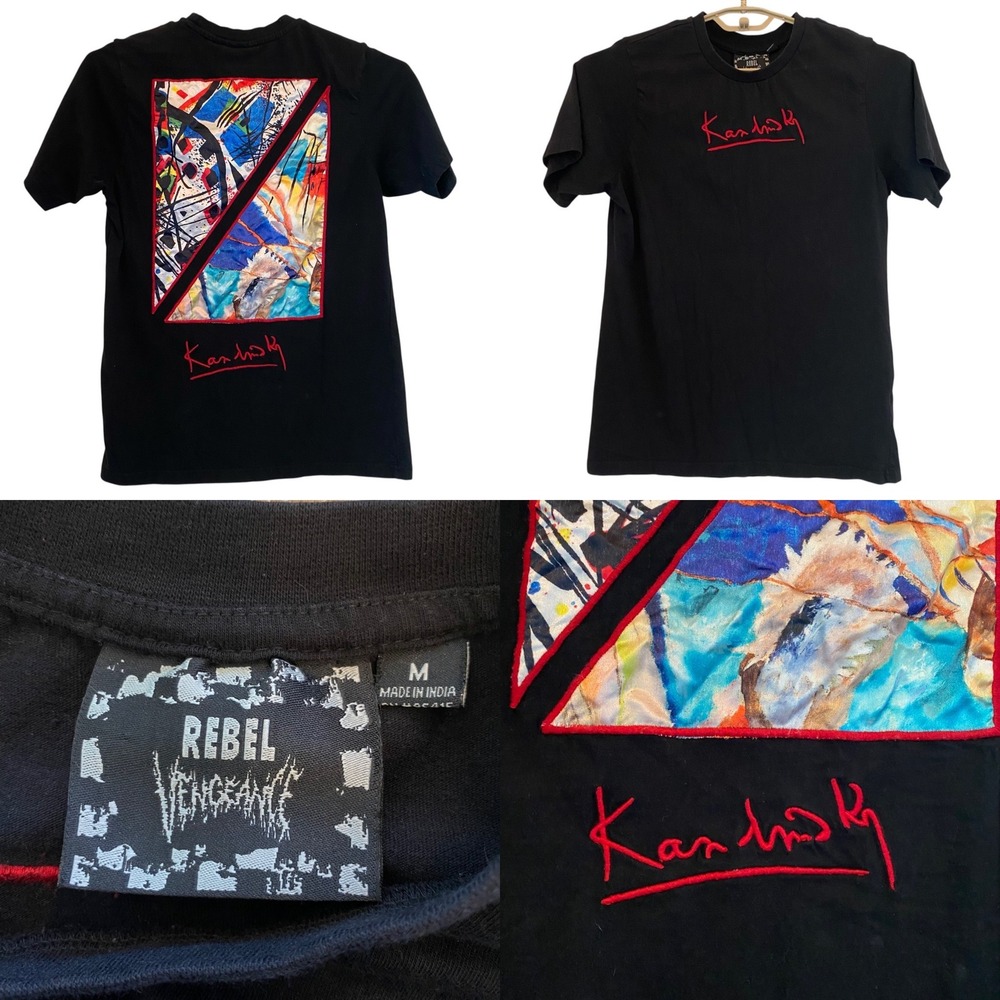 Rebel Vengeance Kandinsky‎ Graphic Tee Abstract Art Black T-Shirt Medium